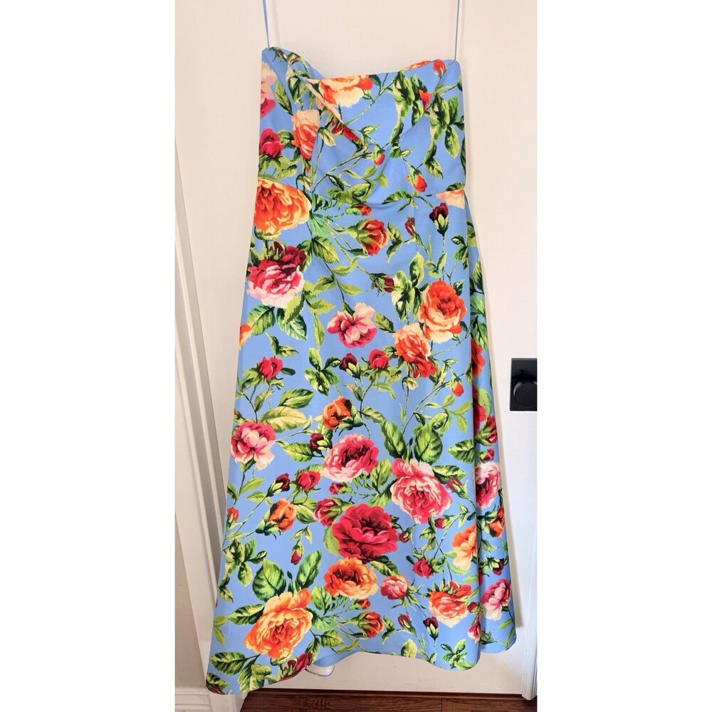 Carolina Herrera Strapless Floral Lake Blue A-Line Gown Dress Women’s  Size 12